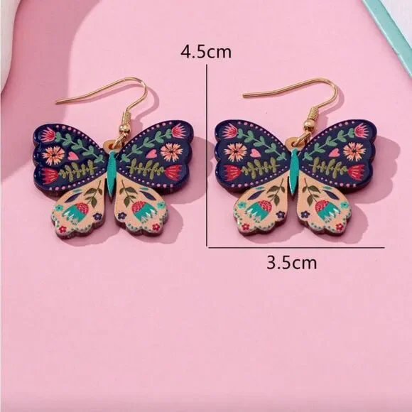 Acrylic Floral Butterfly Earrings - Picture 4 of 8